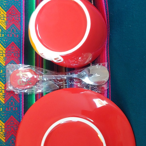 ๐ Kitty Cup & Saucer with Spoon, Red with Koi and Lotus design on Saucer - Picture 9 of 12